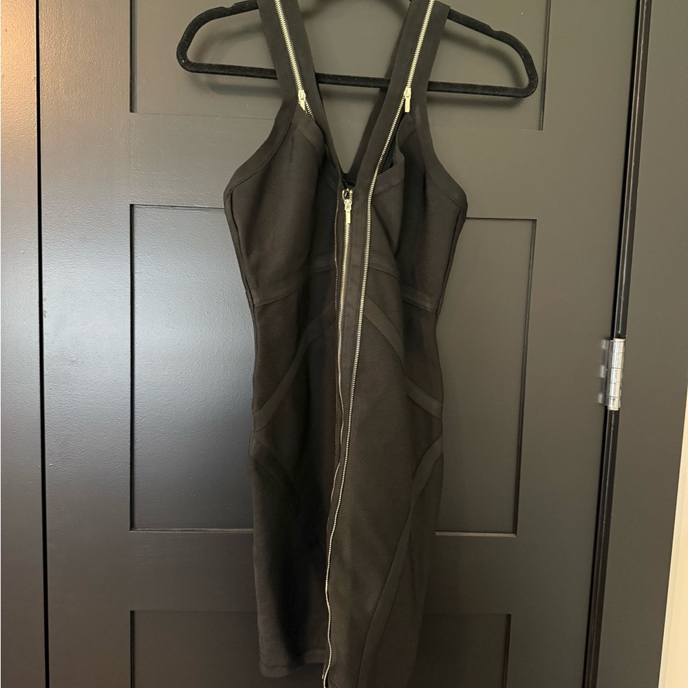 bebe Black bodycon Dress with Gold Zippers